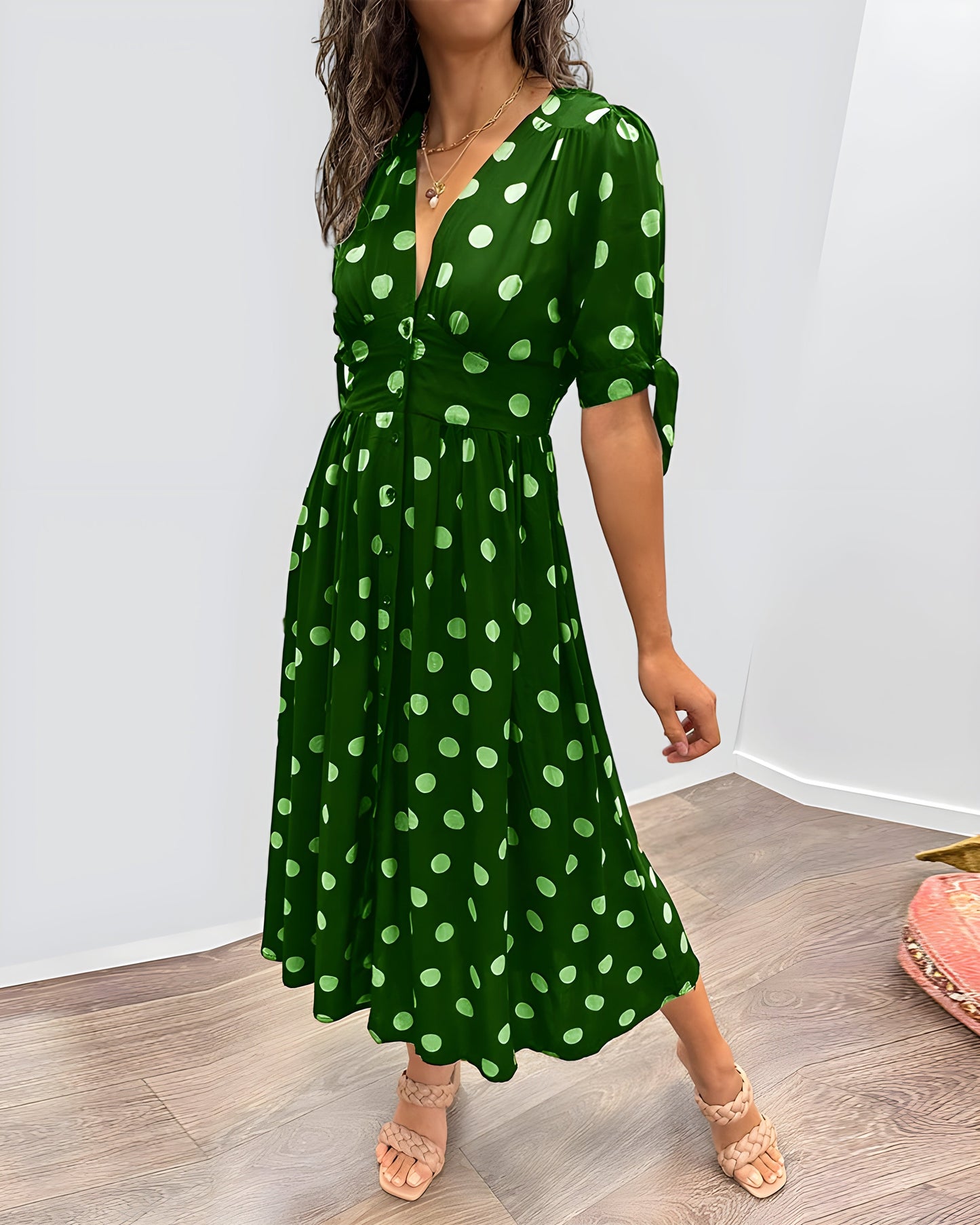 Liv™ | V-neck dress with polka dot pattern