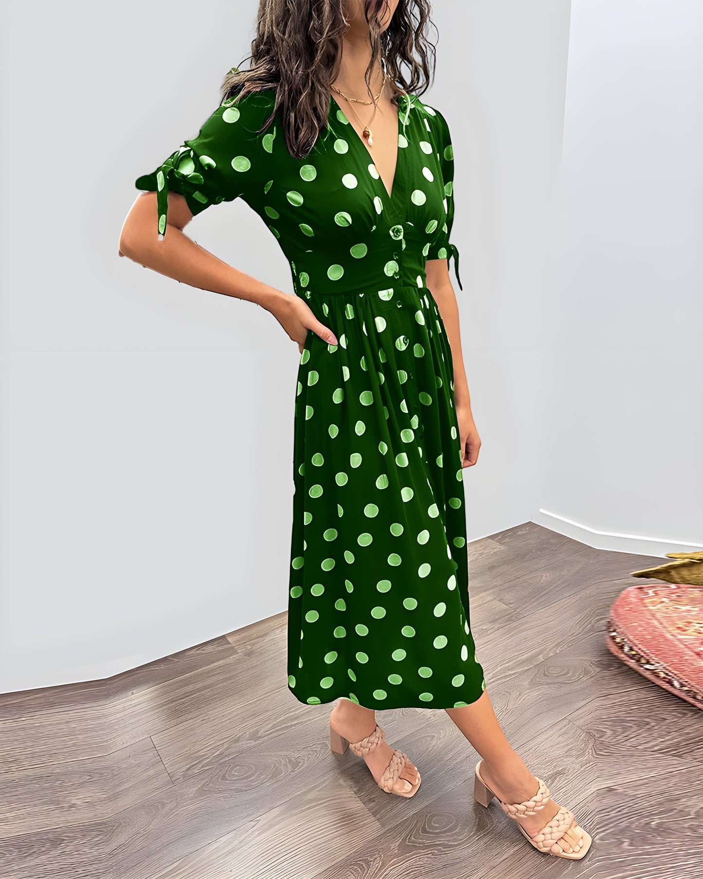 Liv™ | V-neck dress with polka dot pattern