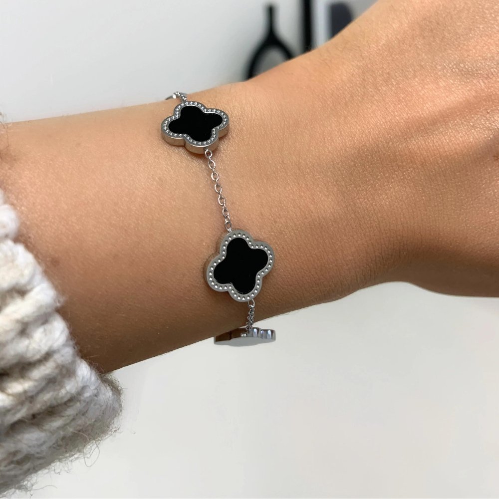CLOVER Bracelet - Black/Silver
