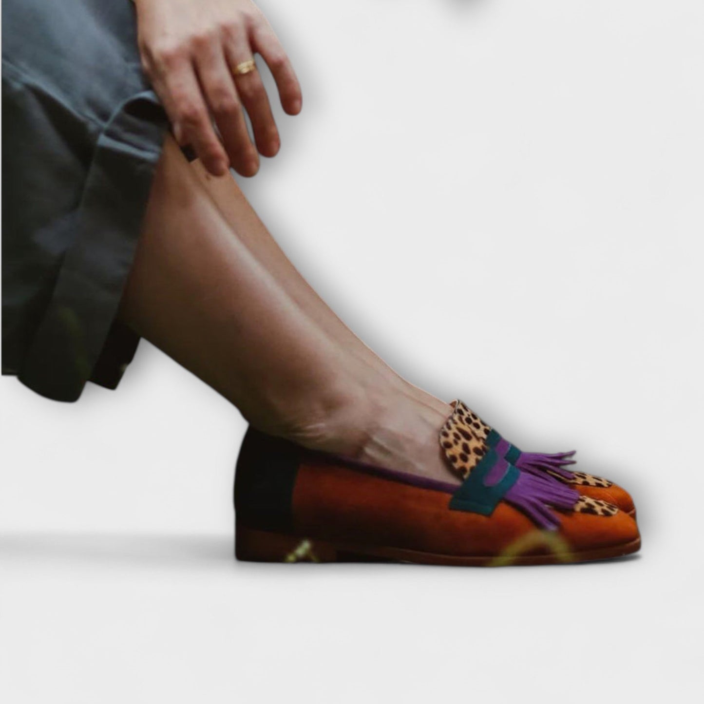 Elin™ | Brown Loafer with Leopard Print