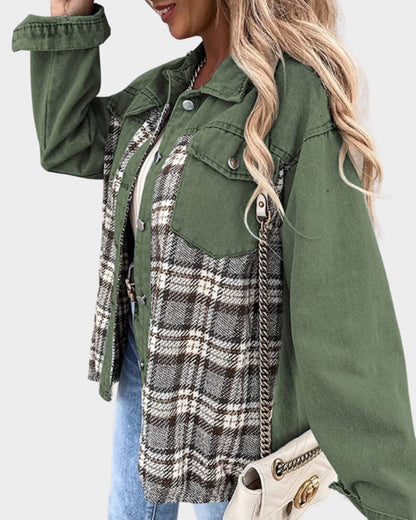 Hedda™ | Checked Denim Jacket